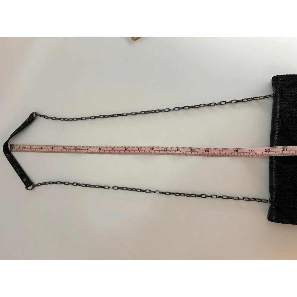 Tory Burch Black Snakeskin Embossed Convertible Shoulder Bag Clutch Wallet Chain